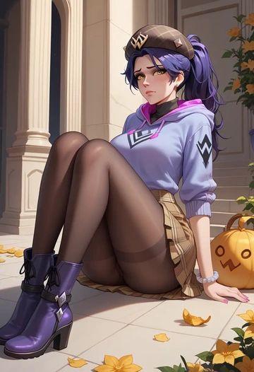 overwatch,widowmaker_(overwatch),winter,student uniform,hooded coat  - AI generated anime art