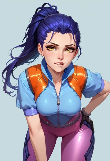 overwatch,widowmaker_(overwatch),vest,quilted,jogger pants  - AI generated anime art