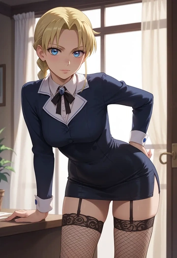 fullmetal_alchemist,winry_rockbell,secretary,stockings,sexy, panties  - AI generated anime art