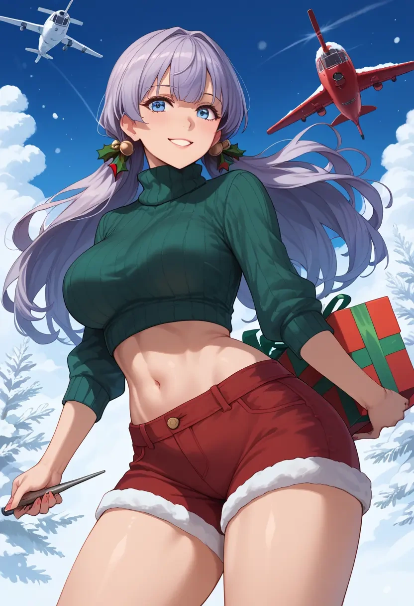 kantai_collection,wo-class_aircraft_carrier,Christmas,red velvet shorts,turtleneck sweater  - 