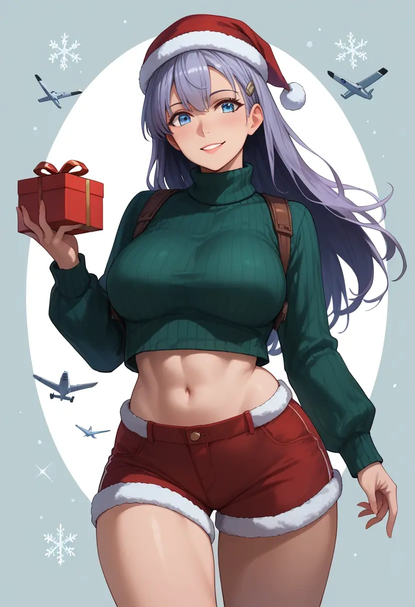 kantai_collection,wo-class_aircraft_carrier,Christmas,red velvet shorts,turtleneck sweater  - 