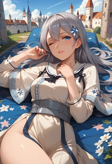 kantai_collection,wo-class_aircraft_carrier,floral graffiti blouse,dolphin shorts  - AI generated anime art