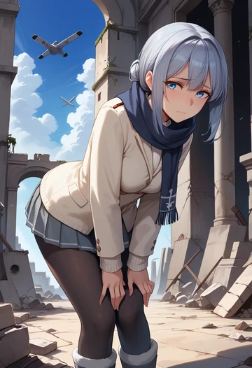 kantai_collection,wo-class_aircraft_carrier,winter,student uniform,puffer coat  - AI generated anime art