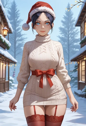 apex_legends,wraith_(apex_legends),Christmas,sweater dress,stockings  - AI generated anime art