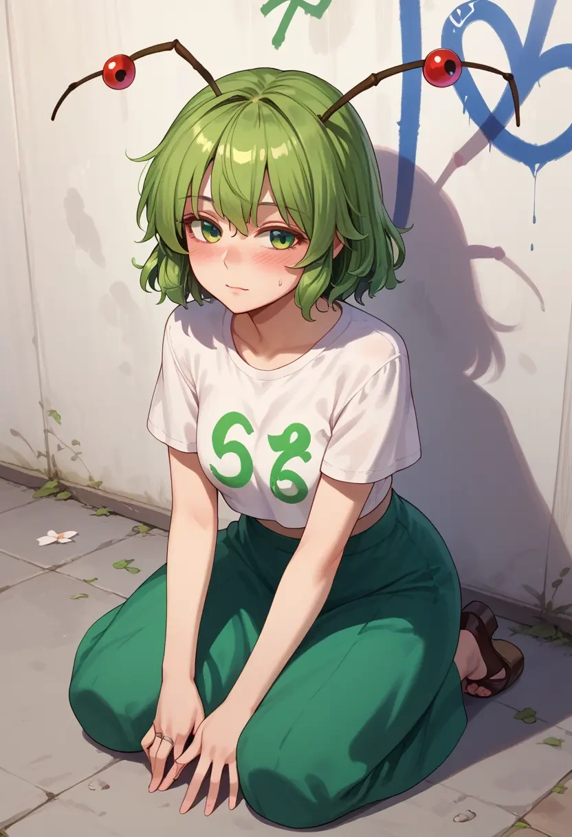 touhou,wriggle_nightbug,crop graffiti tee,dolphin shorts  - 