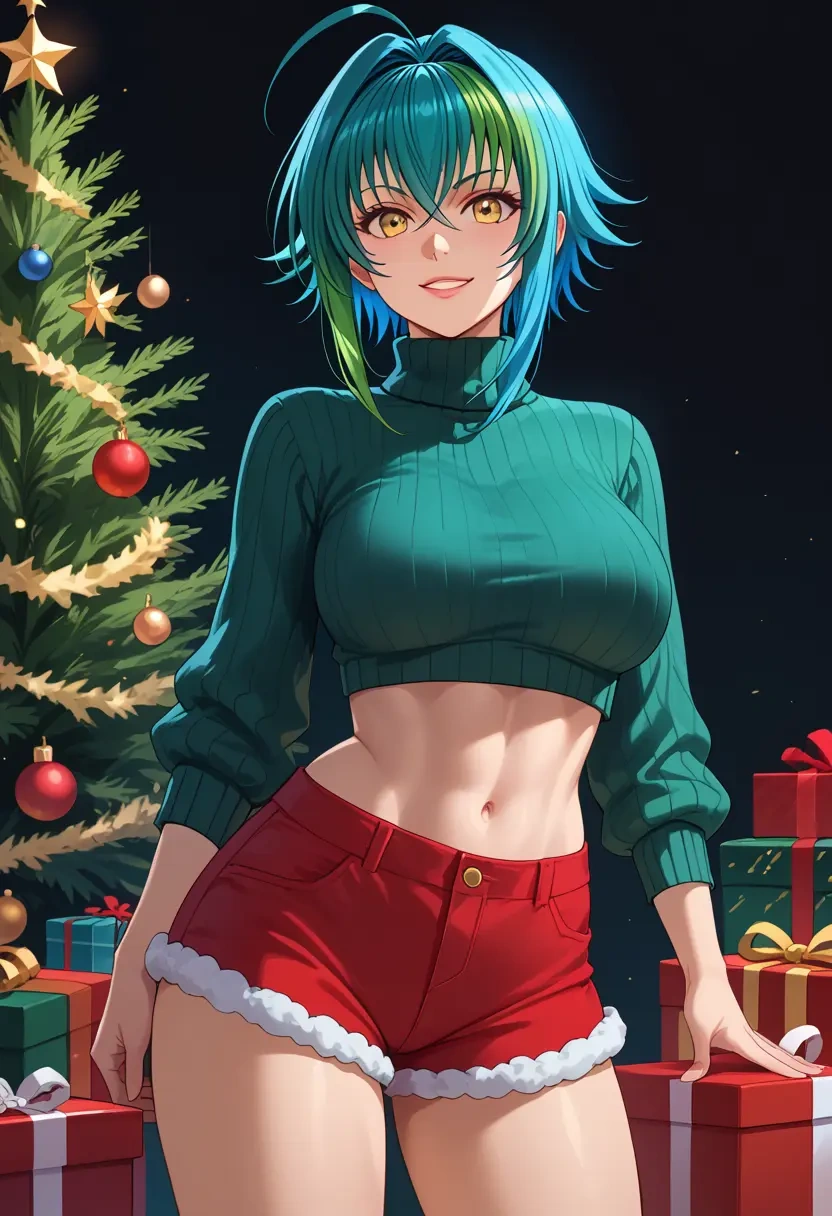 high_school_dxd,xenovia_quarta,Christmas,red velvet shorts,turtleneck sweater  - 