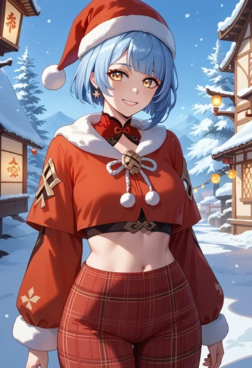 genshin_impact,xiangling_(genshin_impact),Christmas,plaid trousers  - AI generated anime art