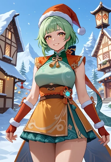 genshin_impact,xiangling_(genshin_impact),Christmas,dress  - AI generated anime art