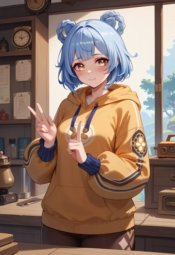 genshin_impact,xiangling_(genshin_impact),hoodie,cropped,high-waisted joggers  - AI generated anime art