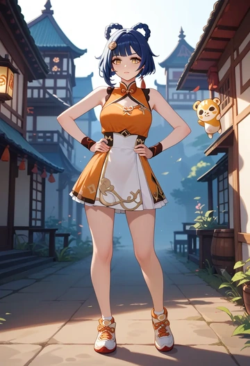 genshin_impact,xiangling_(genshin_impact),tennis skirt  - AI generated anime art