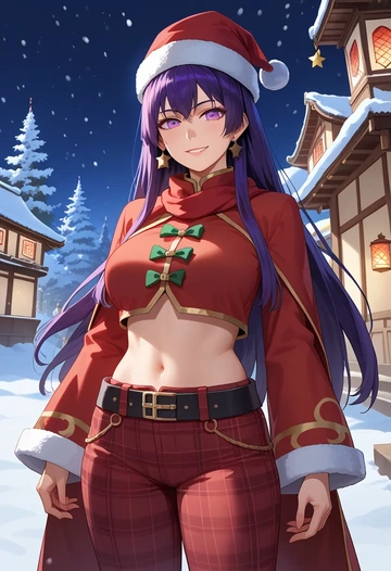 fate_(series),xuangzang_sanzang_(fate),Christmas,plaid trousers  - AI generated anime art