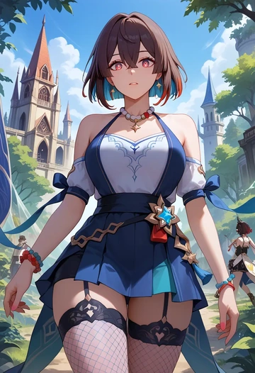 star rail,xueyi,mini skirt, stockings  - AI generated anime art