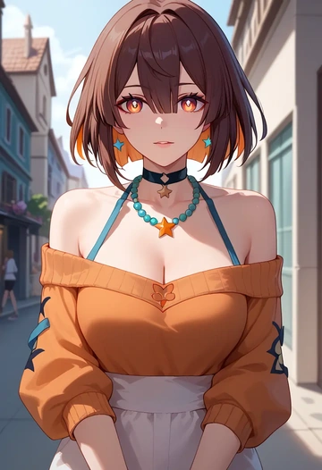 star rail,xueyi,orange,sweater,choker  - AI generated anime art