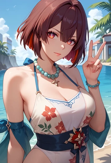 star rail,xueyi,swimsuit,floral print  - AI generated anime art