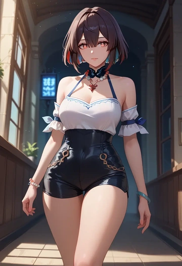 star rail,xueyi,leather,shorts  - AI generated anime art