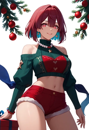 star rail,xueyi,Christmas,red velvet shorts,turtleneck sweater  - AI generated anime art