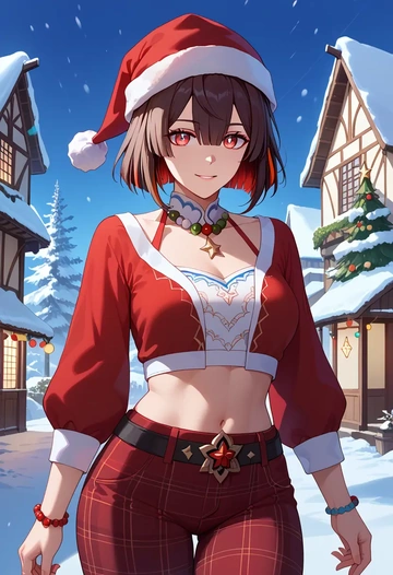 star rail,xueyi,Christmas,plaid trousers  - AI generated anime art