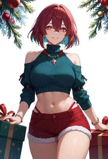 star rail,xueyi,Christmas,red velvet shorts,turtleneck sweater  - AI generated anime art