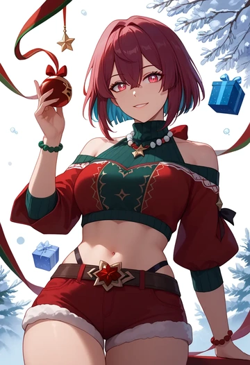 star rail,xueyi,Christmas,red velvet shorts,turtleneck sweater  - AI generated anime art