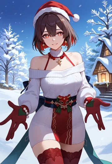 star rail,xueyi,Christmas,sweater dress,stockings  - AI generated anime art