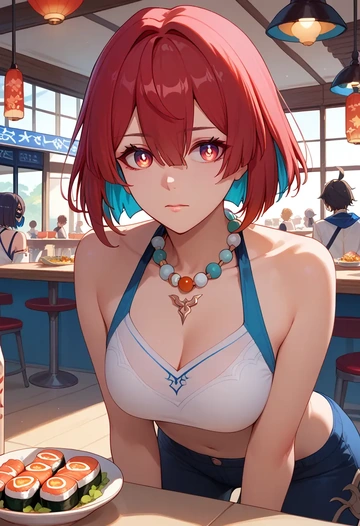 star rail,xueyi,sports crop,high-waisted shorts  - AI generated anime art