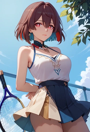 star rail,xueyi,tennis dress,visor,trainers  - AI generated anime art