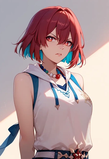 star rail,xueyi,sleeveless hoodie,biker shorts  - AI generated anime art