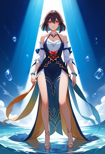 star rail,xueyi,gown,strapless,mermaid silhouette  - AI generated anime art