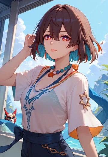 star rail,xueyi,tie-dye shirt,dolphin shorts  - AI generated anime art