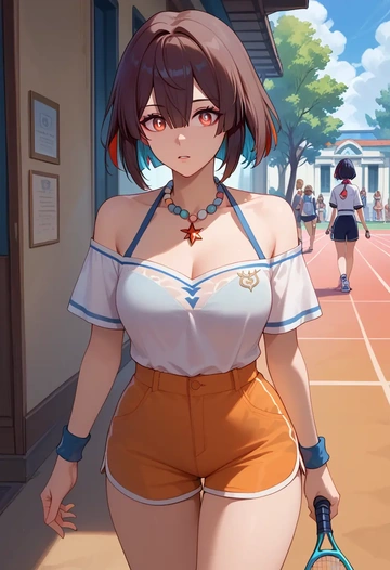 star rail,xueyi,tennis polo,skort  - AI generated anime art