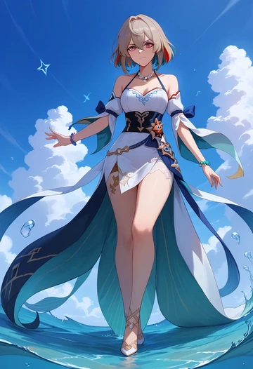 star rail,xueyi,gown,strapless,mermaid silhouette  - AI generated anime art