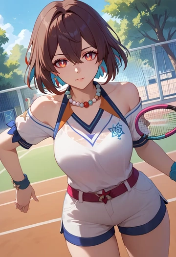 star rail,xueyi,tennis polo,skort  - AI generated anime art