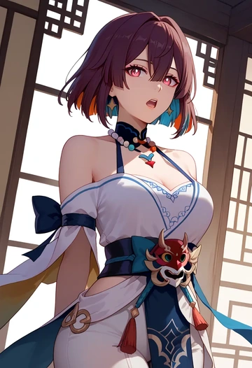 star rail,xueyi,pants,wide-leg,strappy top  - AI generated anime art