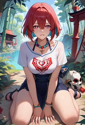 star rail,xueyi,crop graffiti tee,dolphin shorts  - AI generated anime art