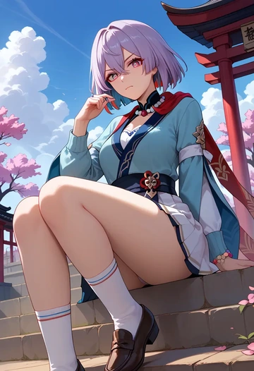 star rail,xueyi,spring,student uniform,cardigan  - AI generated anime art