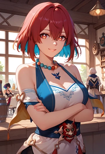 star rail,xueyi,tankini top,board shorts  - AI generated anime art