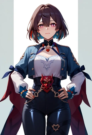 star rail,xueyi,denim jacket,cropped,leather leggings  - AI generated anime art