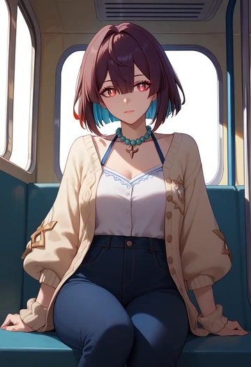 star rail,xueyi,cardigan,oversized,wide-leg pants  - AI generated anime art