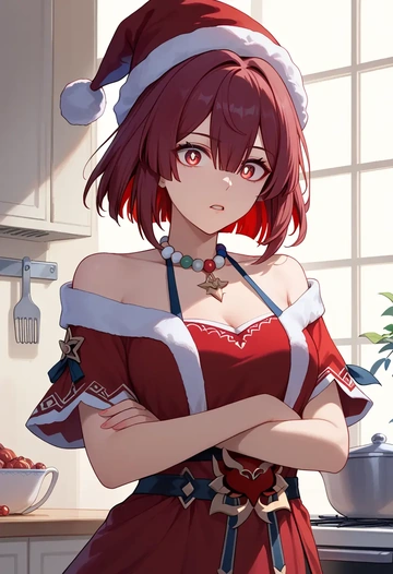 star rail,xueyi,Christmas,red velvet dress  - AI generated anime art