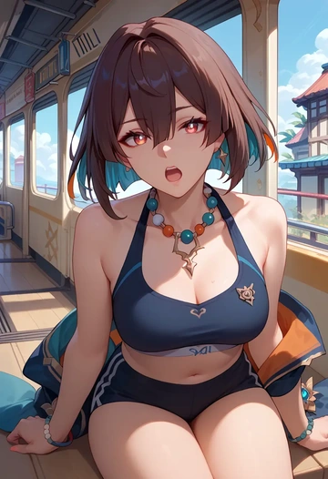 star rail,xueyi,sports bra,wide-leg joggers  - AI generated anime art