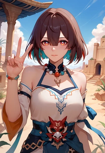 star rail,xueyi,sleeveless top,bike shorts  - AI generated anime art