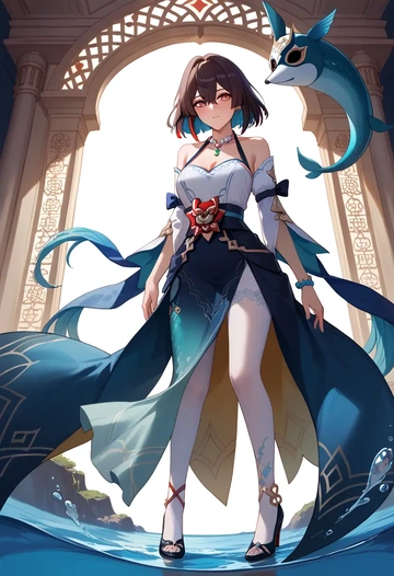 star rail,xueyi,gown,strapless,mermaid silhouette  - AI generated anime art