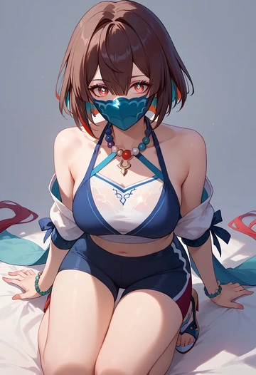 star rail,xueyi,tankini top,board shorts  - AI generated anime art