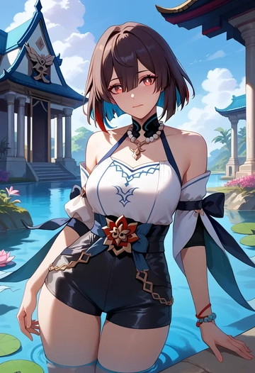 star rail,xueyi,leather,shorts,crop top  - AI generated anime art