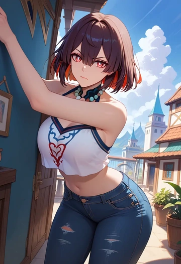 star rail,xueyi,crop top  - AI generated anime art