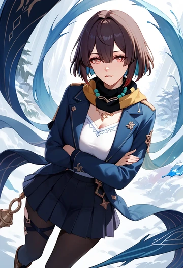 star rail,xueyi,winter,student uniform,puffer coat  - AI generated anime art