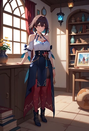 star rail,xueyi,shirt dress,belted,stockings  - AI generated anime art