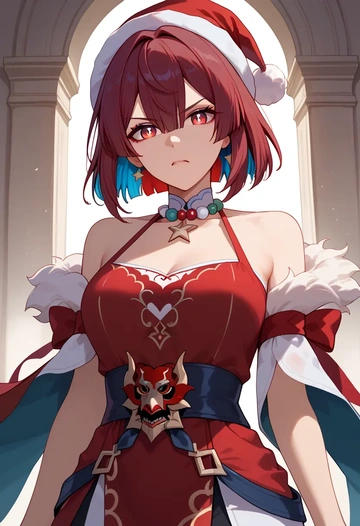 star rail,xueyi,Christmas,red velvet dress  - AI generated anime art