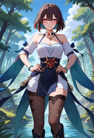 star rail,xueyi,shirt dress,belted,stockings  - AI generated anime art