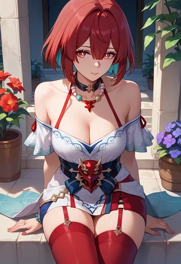 star rail,xueyi,collar,oversized,Thigh garters  - AI generated anime art